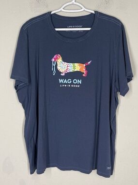 Life Is Good Crusher Lite T Shirt Women's XXXL Blue Tie Dye Dachshund